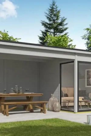 Bestel Nu Outdoor Life Tuinhuis Julia met Overkapping Platinum Grey 645 x 295 cm